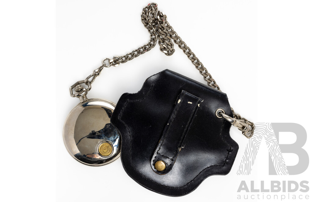 Franklin Mint Harley Davidson Soft Tail Precision Pocket Watch with Case & Fob Chain