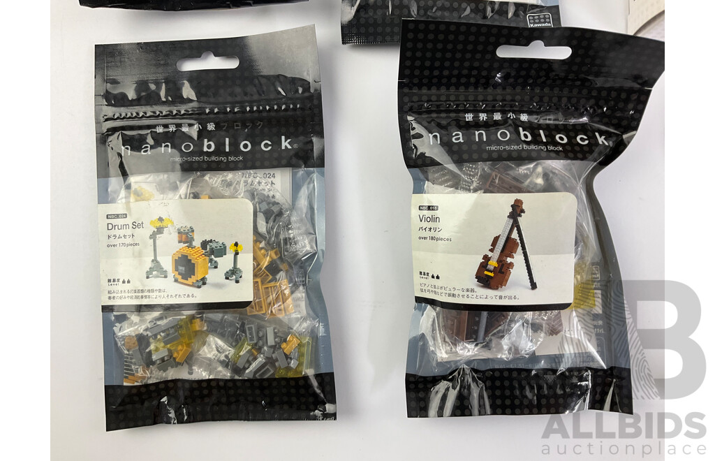 Kawda Nano Block Packs Including Space Center, Synthesizer, Grand Piano, Electric Guitar, Violin, Drum Set