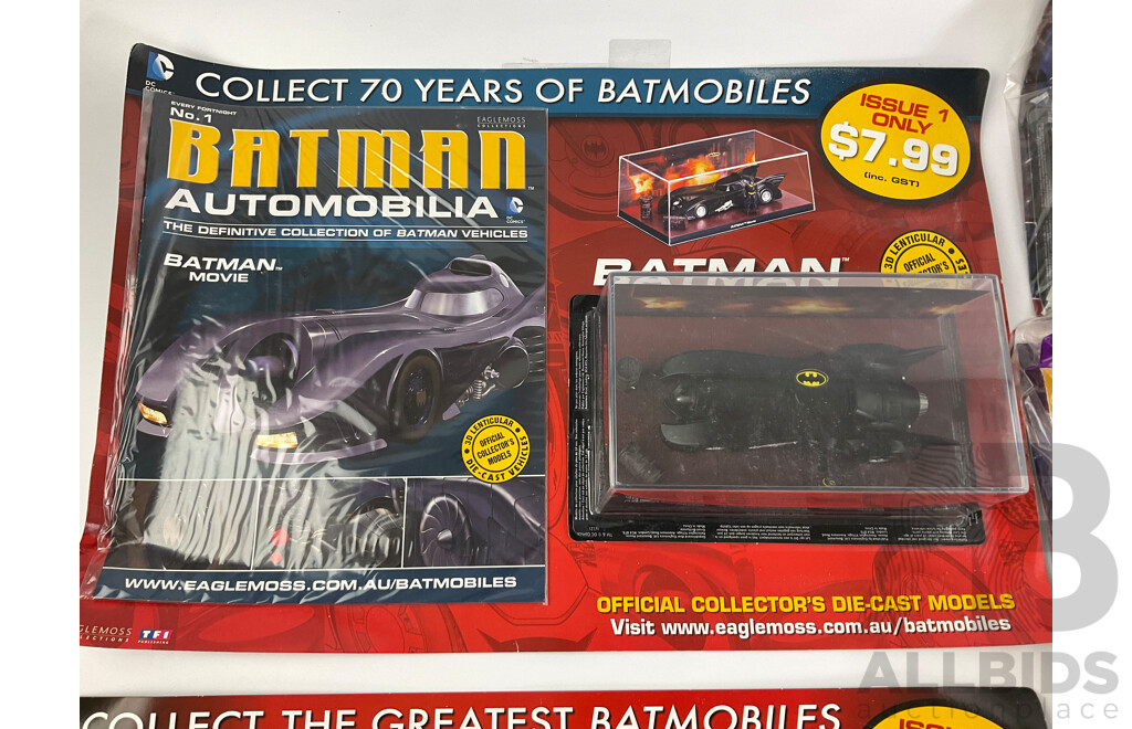 Batman Automobilia Cars and Booklets in Sealed Bags, Numbers 1, 2, 3, 4, 5