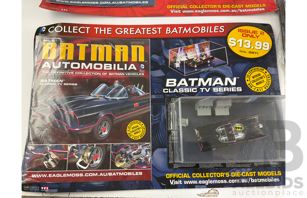 Batman Automobilia Cars and Booklets in Sealed Bags, Numbers 1, 2, 3, 4, 5