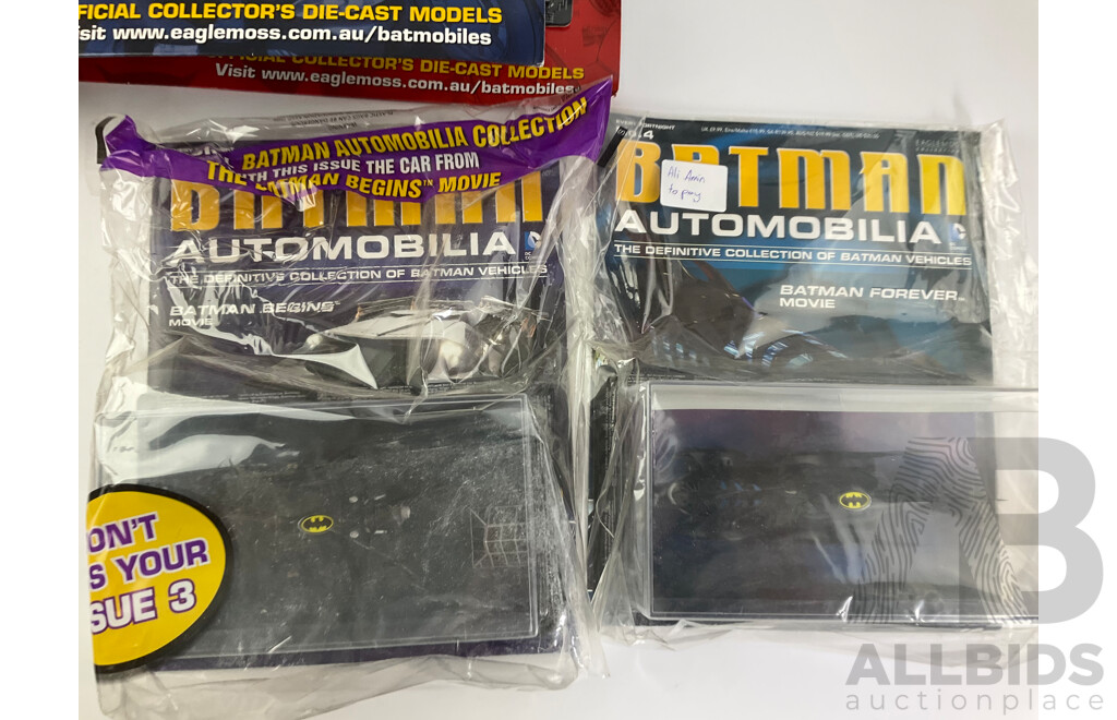 Batman Automobilia Cars and Booklets in Sealed Bags, Numbers 1, 2, 3, 4, 5