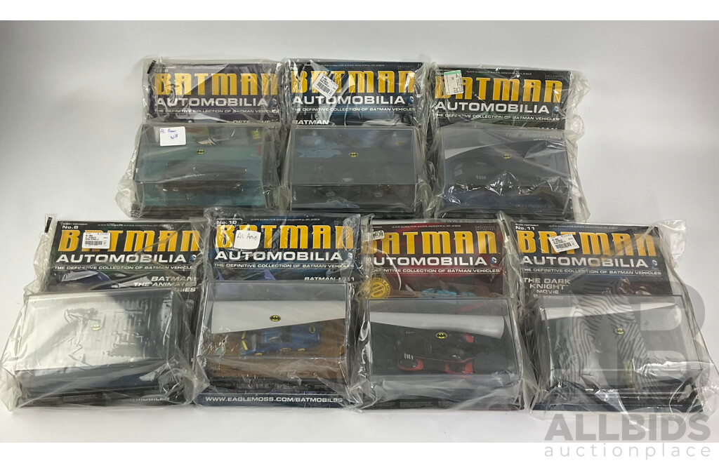 Batman Automobilia Cars and Booklets in Sealed Bags, Numbers 6, 7, 8, 9, 10, 11