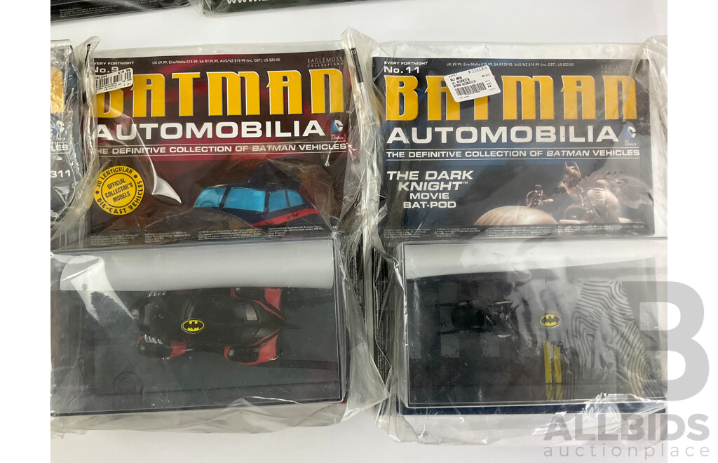 Batman Automobilia Cars and Booklets in Sealed Bags, Numbers 6, 7, 8, 9, 10, 11