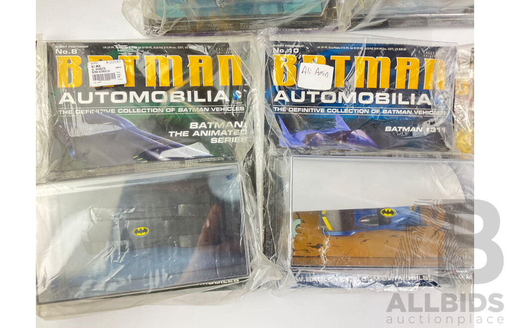 Batman Automobilia Cars and Booklets in Sealed Bags, Numbers 6, 7, 8, 9, 10, 11