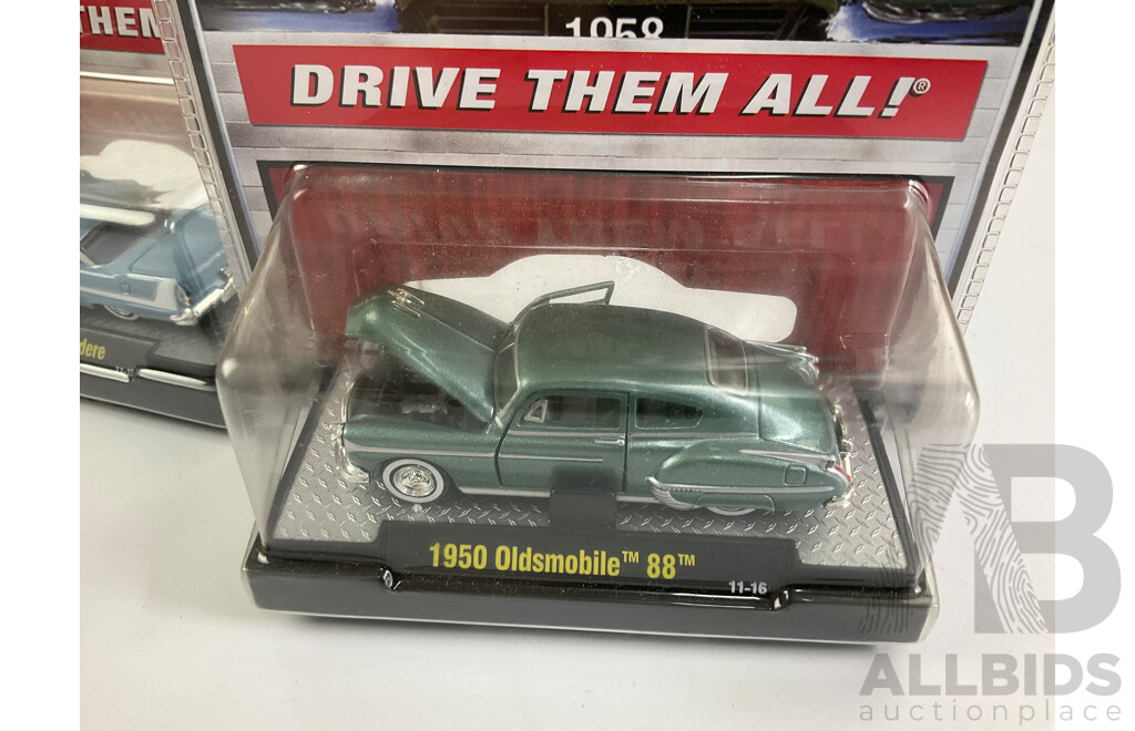 Castline Diecast  M2 Machines Auto-Thentics Including 1950 Oldsmobile 88, 1958 Plymouth Belvedere, 1954 Buick Skylark, 1958 Chevrolet Impala, 1955 Pontiac Star Chief - 1:64 Scale