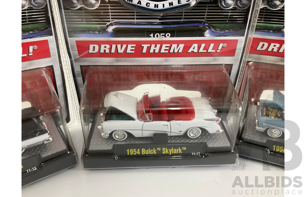 Castline Diecast  M2 Machines Auto-Thentics Including 1950 Oldsmobile 88, 1958 Plymouth Belvedere, 1954 Buick Skylark, 1958 Chevrolet Impala, 1955 Pontiac Star Chief - 1:64 Scale