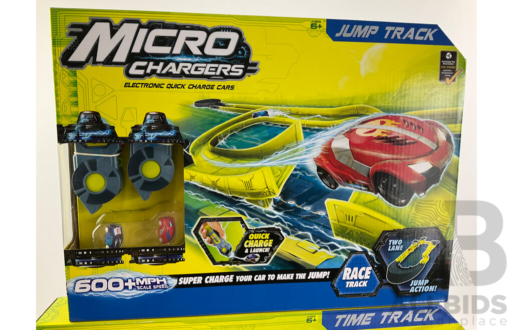 Boxed Micro Chargers Electronic Quick Charge Cars, Including Jump Track Loop Track and Time Track