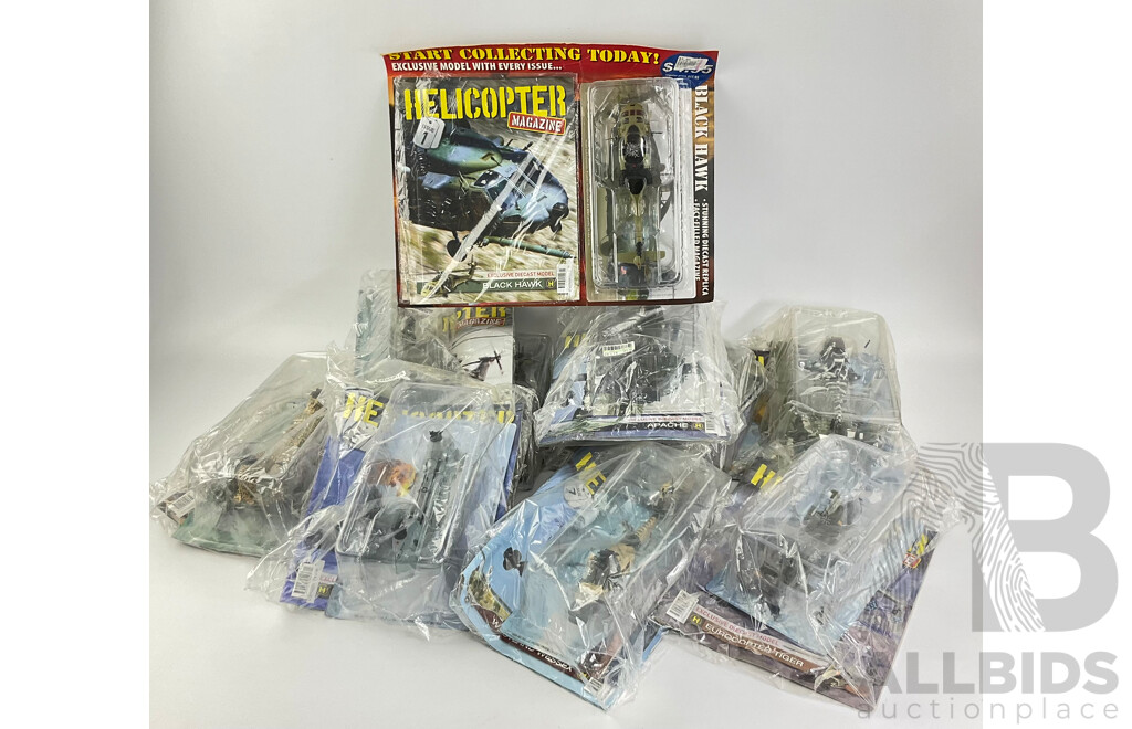 Ten Helicopter Magazine Diecast Models and Magazines, Issues One to Ten Consecutive, All in Original Sealed Packaging, 1:72 Scale, Original Retail Price $17.95 Each