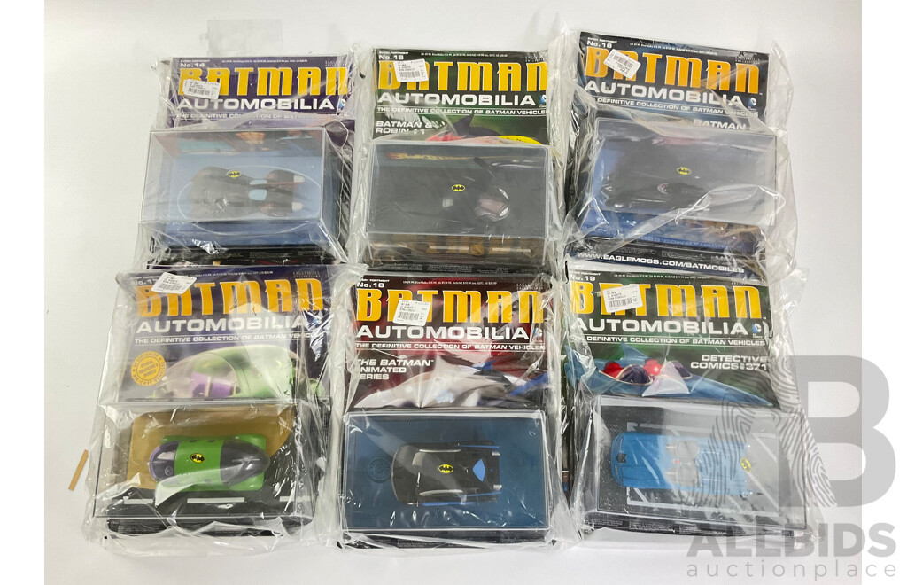 Batman Automobilia Cars and Booklets in Sealed Bags, Numbers 14, 15, 16, 17, 18, 19