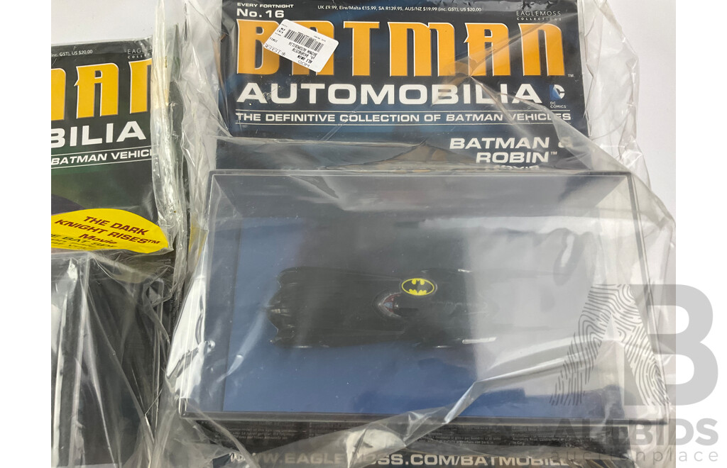 Batman Automobilia Cars and Booklets in Sealed Bags, Numbers 14, 15, 16, 17, 18, 19