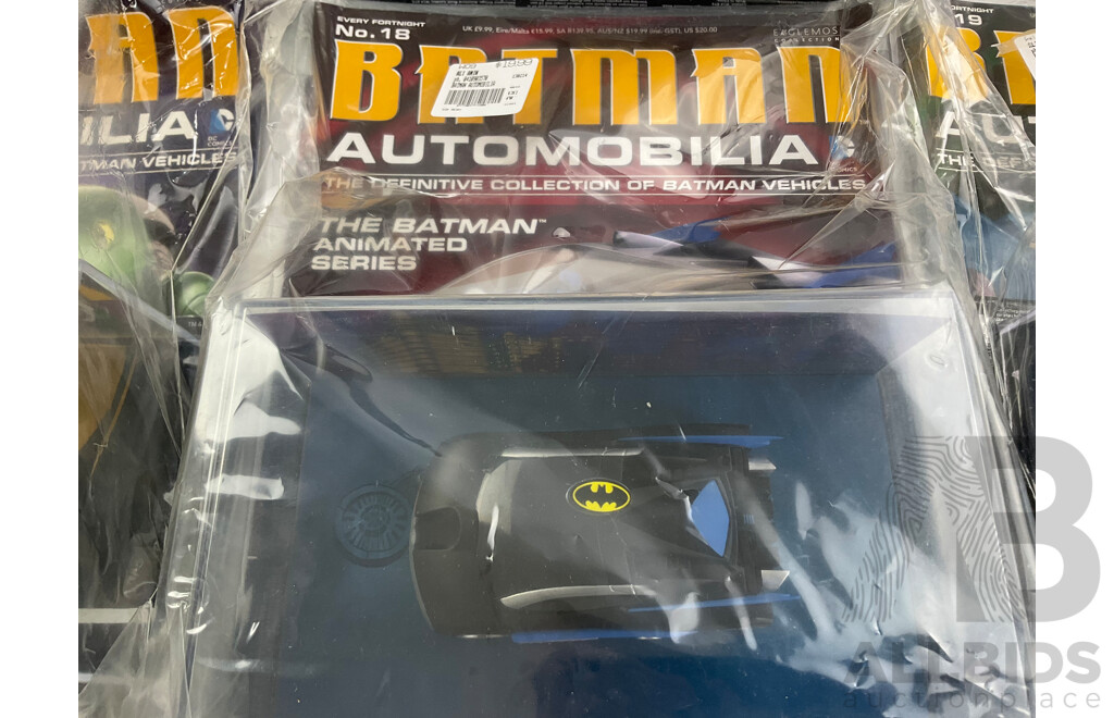 Batman Automobilia Cars and Booklets in Sealed Bags, Numbers 14, 15, 16, 17, 18, 19