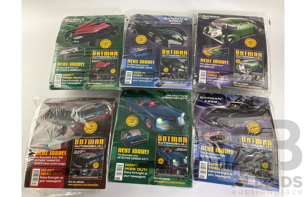 Batman Automobilia Cars and Booklets in Sealed Bags, Numbers 14, 15, 16, 17, 18, 19