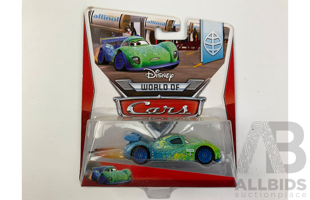 Collection of Boxed Diecast Mattel Disney World of Cars Including Petty Pacer, Lightning McQueen, Fillmore, Snot Rod and More