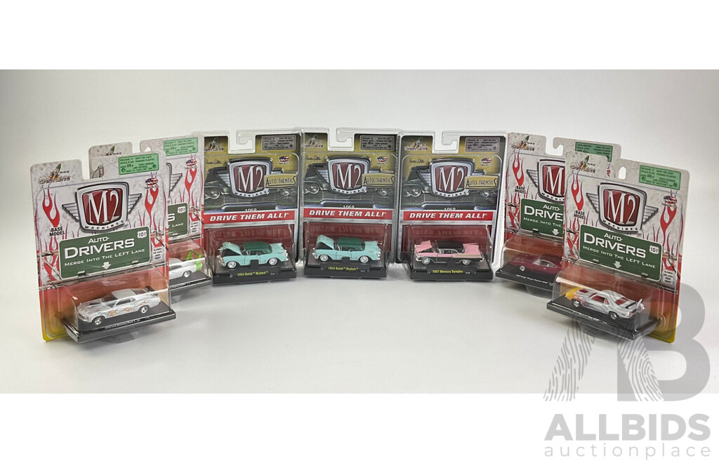 Castline Diecast M2 Machines Auto-Thentics and Auto Drivers Including 1969 Dodge Charger Daytona Hemi and 1954 Buick Skylark - 1:64 Scale