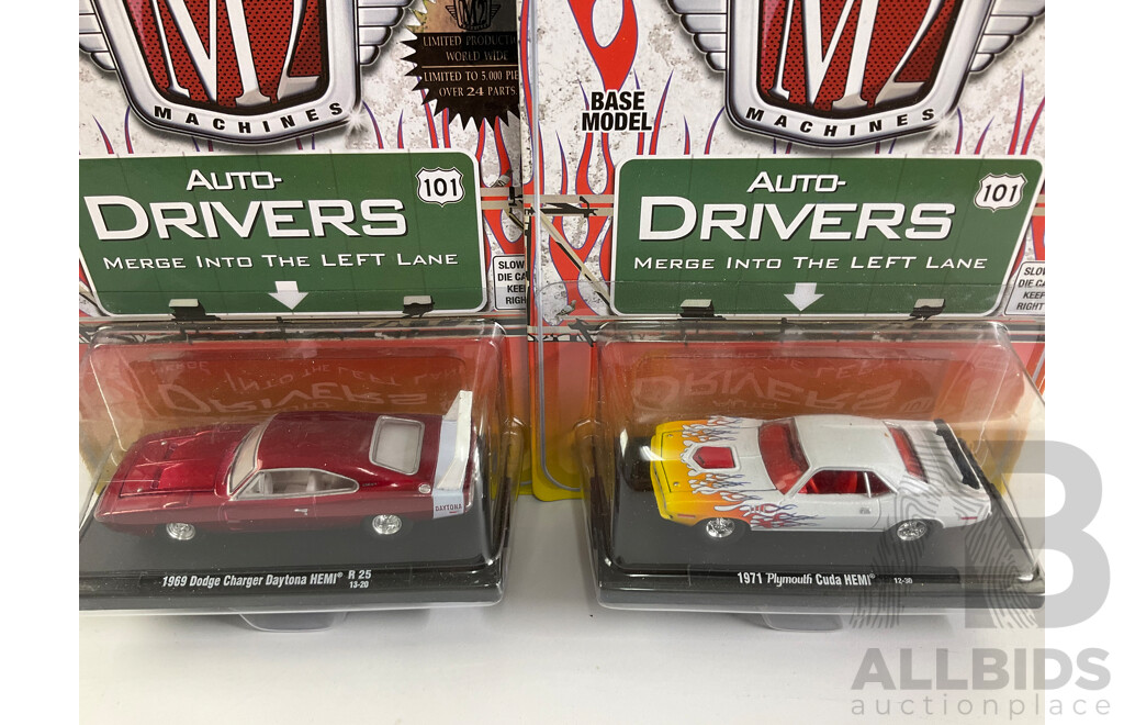 Castline Diecast M2 Machines Auto-Thentics and Auto Drivers Including 1969 Dodge Charger Daytona Hemi and 1954 Buick Skylark - 1:64 Scale