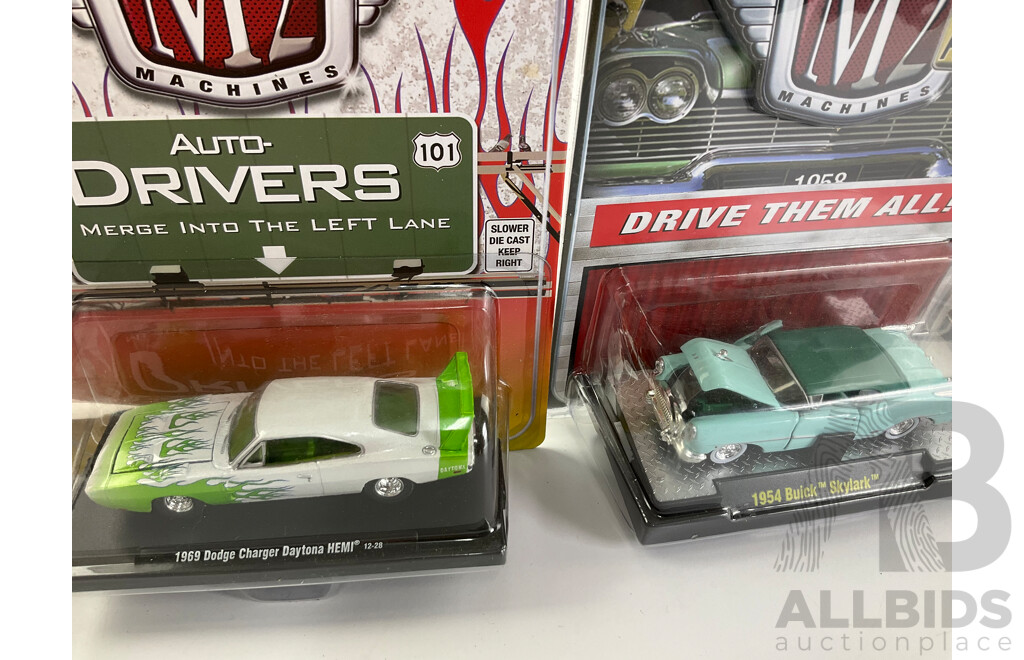 Castline Diecast M2 Machines Auto-Thentics and Auto Drivers Including 1969 Dodge Charger Daytona Hemi and 1954 Buick Skylark - 1:64 Scale