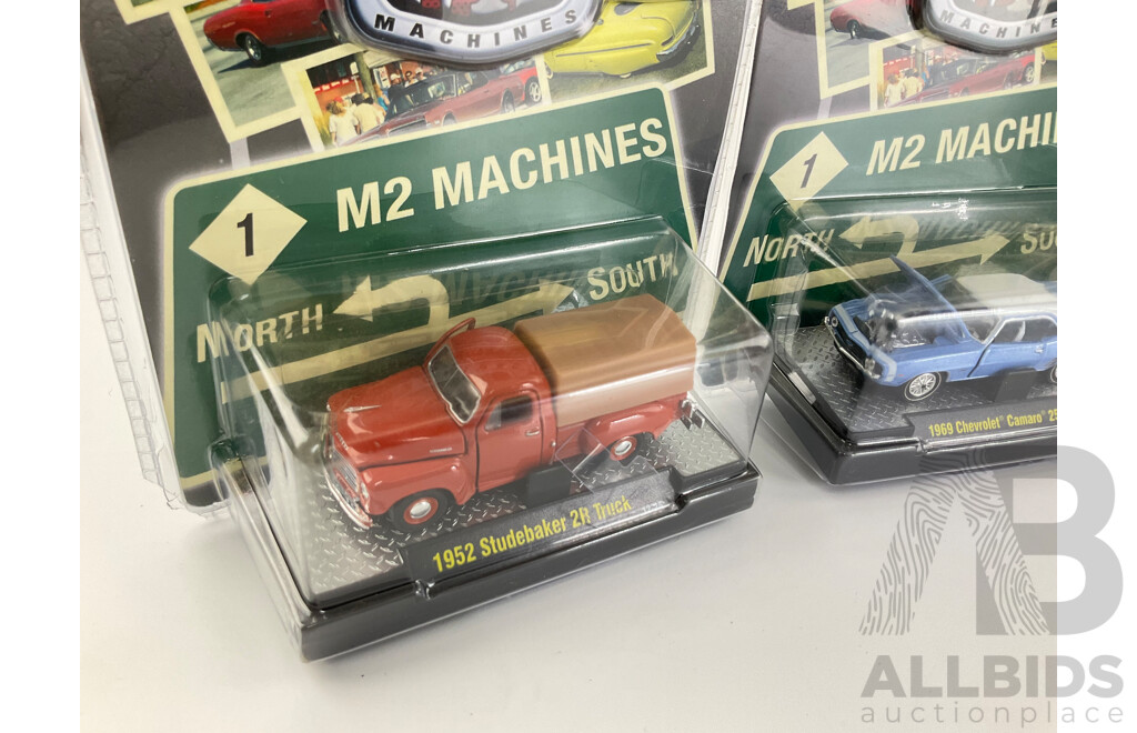 Castline Diecast M2 Machines Detroit Cruisers Including 1957 Dodge Coronet Police Car and 1959 Cadillac Series 62 - 1:64 Scale