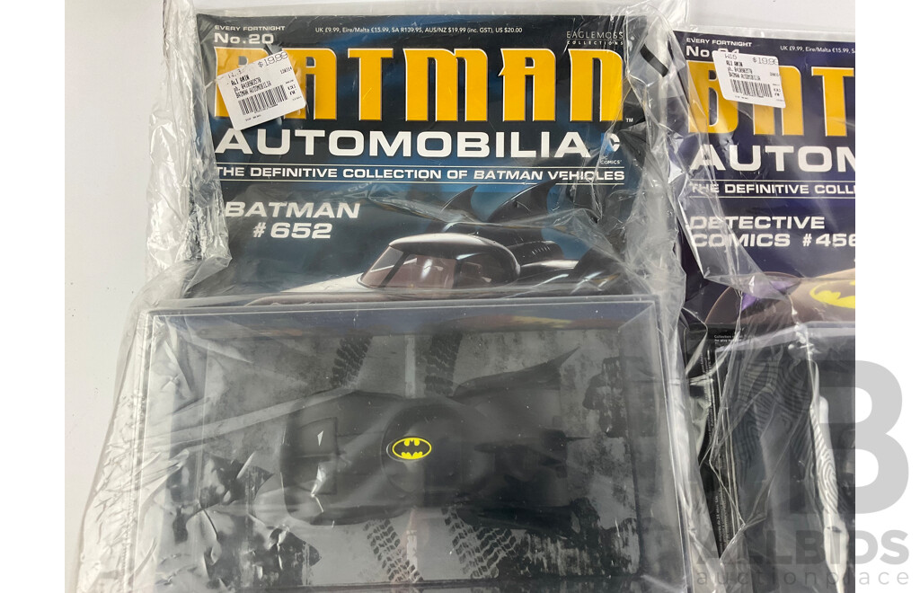 Batman Automobilia Cars and Booklets in Sealed Bags, Numbers 20, 21, 22, 23, 24