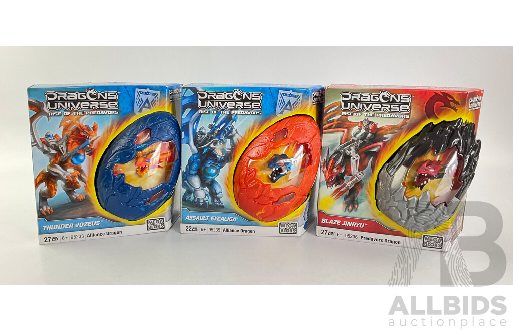 Mega Bloks Dragon Universe Rise of the Predavors, Blaze Jinryu, Thunder Vozeus, Assualt Excaliga