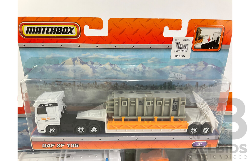 Boxed Diecast Matchbox Kenworth K100E, MBX Cab & Tanker Hauler and DAF XF 105