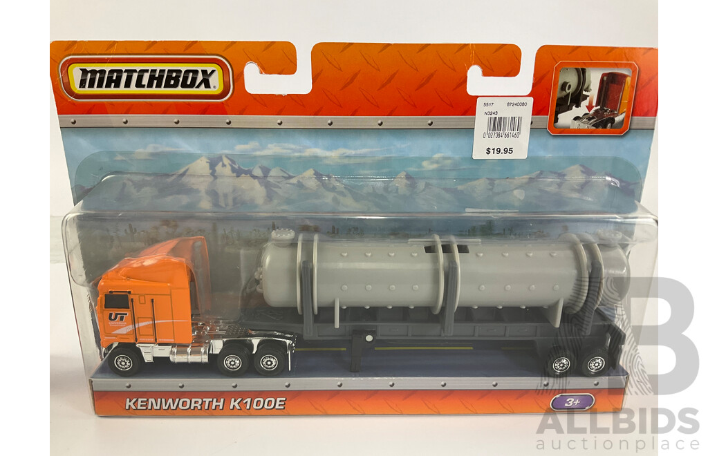 Boxed Diecast Matchbox Kenworth K100E, MBX Cab & Tanker Hauler and DAF XF 105