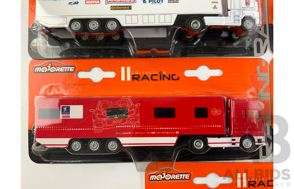 Seven Boxed Diecast Majorette Motor Sport Team Transporter Trucks