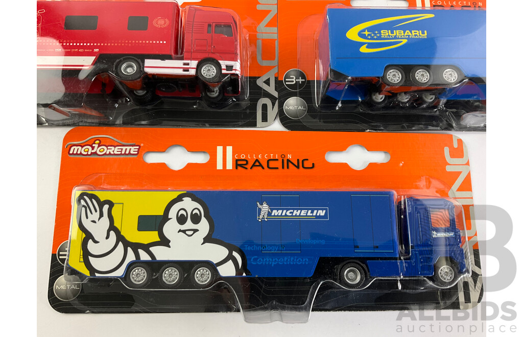 Seven Boxed Diecast Majorette Motor Sport Team Transporter Trucks