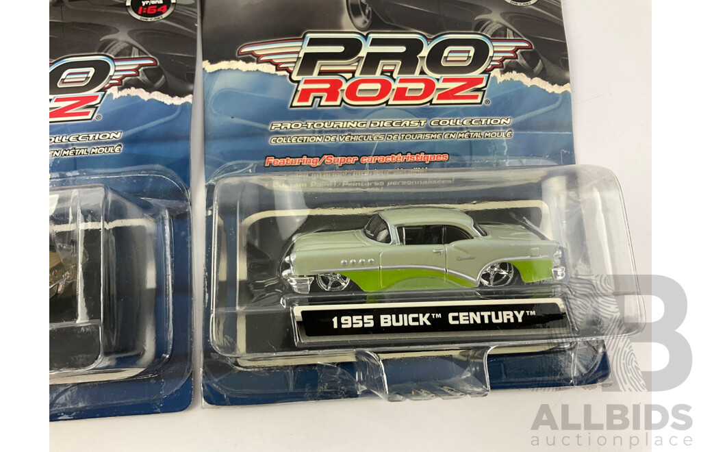 Four Diecast Maisto Pro Rodz Including 1955 Buick Century and 1969 Corvette Coupe - 1:64 Scale