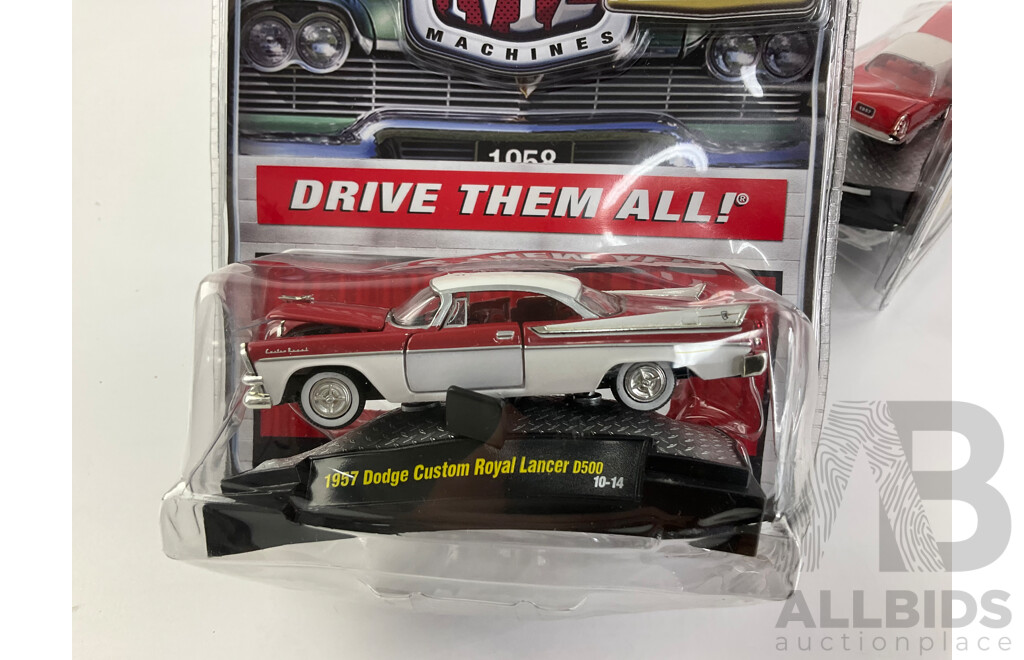 Three Diecast M2 Machines Auto-Thentics Including 1957 DeSoto Fireflite, 1957 Doge Custom Royal Lancer, 1949 Mercury  - 1:64 Scale