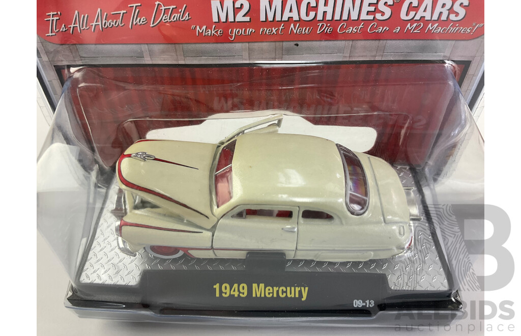 Three Diecast M2 Machines Auto-Thentics Including 1957 DeSoto Fireflite, 1957 Doge Custom Royal Lancer, 1949 Mercury  - 1:64 Scale