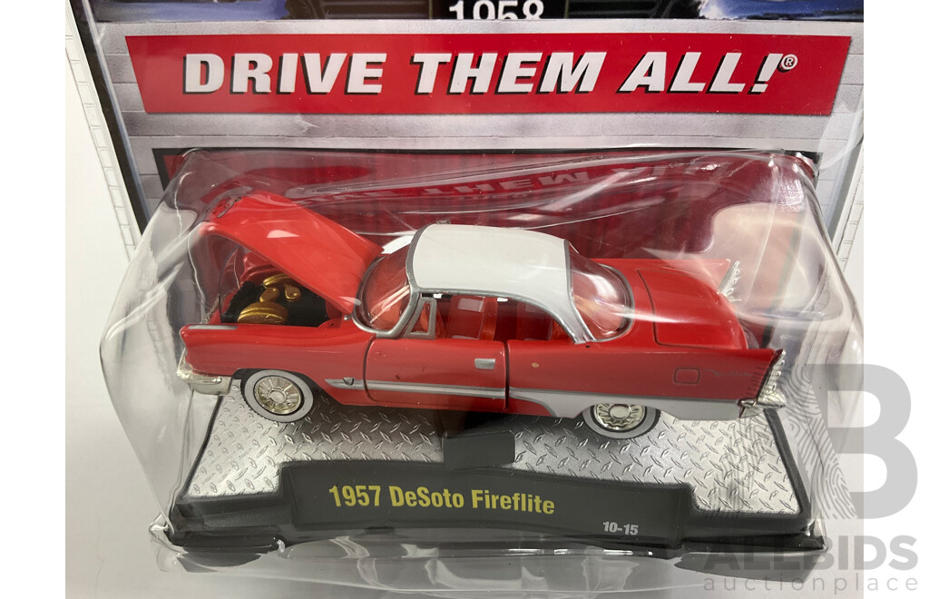 Three Diecast M2 Machines Auto-Thentics Including 1957 DeSoto Fireflite, 1957 Doge Custom Royal Lancer, 1949 Mercury  - 1:64 Scale