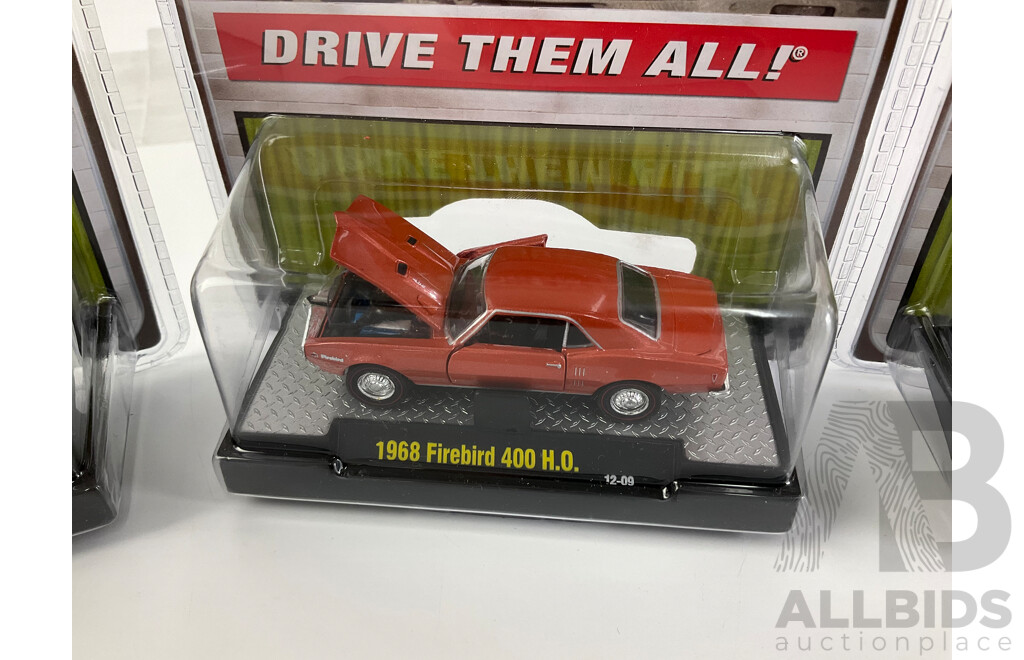 Four Diecast M2 Machines Detroit Muscle Including 1967 Chevolet Nova SS and 1968 Firebird 400 H.O  - 1:64 Scale