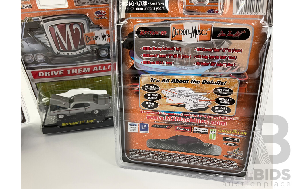 Four Diecast M2 Machines Detroit Muscle Including 1967 Chevolet Nova SS and 1968 Firebird 400 H.O  - 1:64 Scale