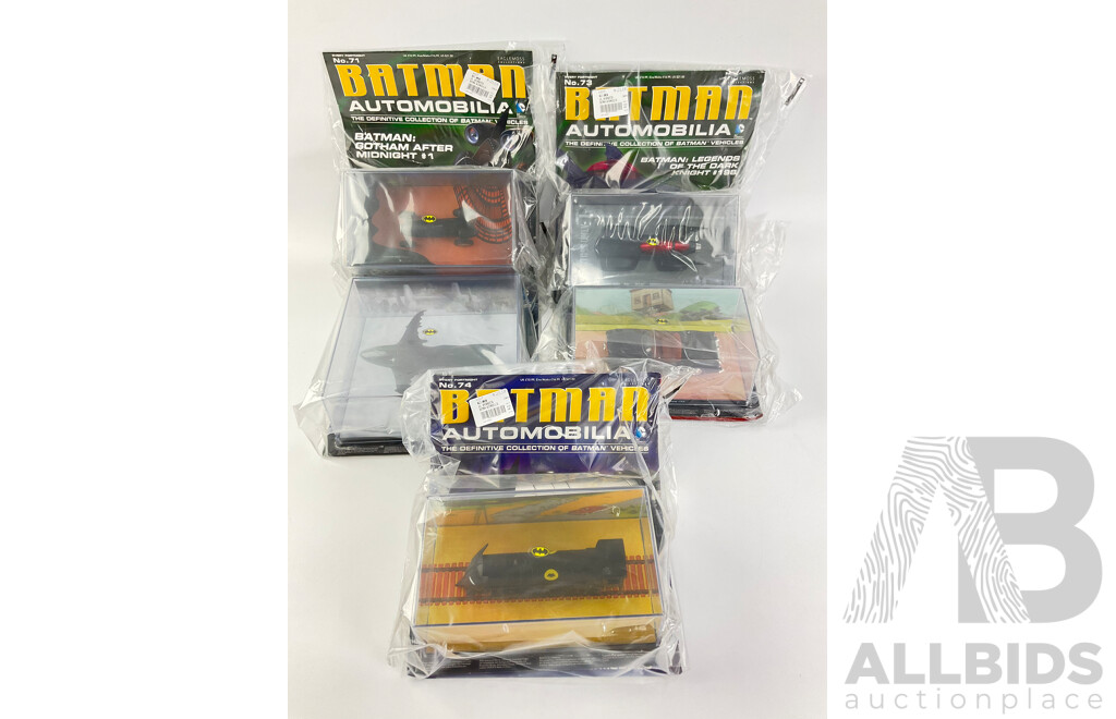 Batman Automobilia Cars and Booklets in Sealed Bags, Numbers 70, 71, 72, 73, 74