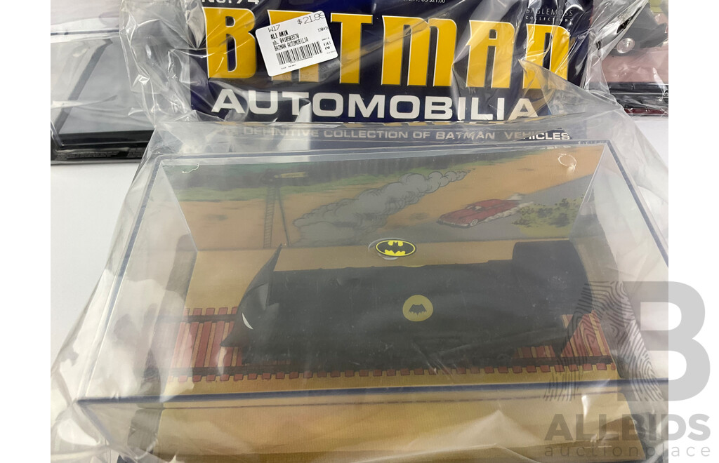 Batman Automobilia Cars and Booklets in Sealed Bags, Numbers 70, 71, 72, 73, 74
