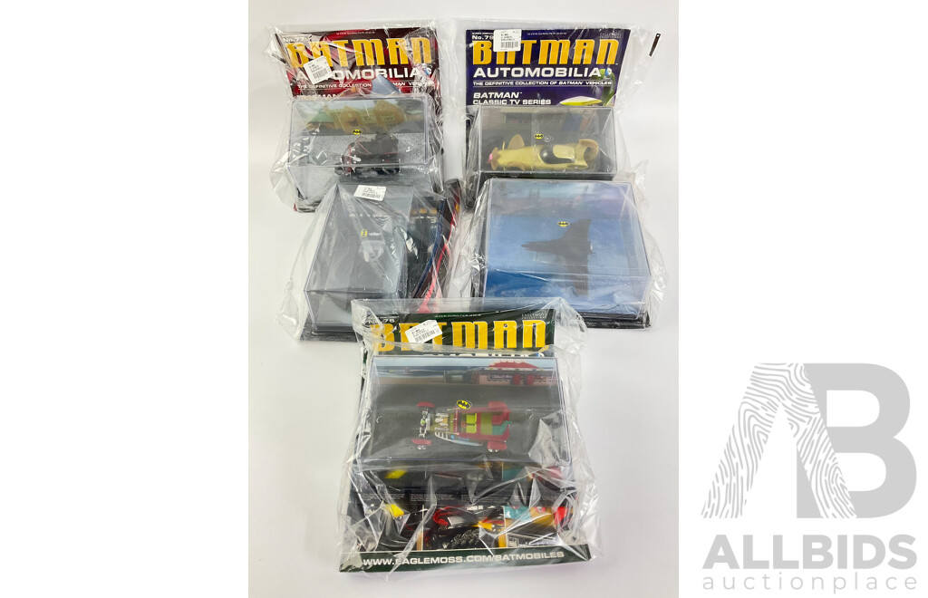Batman Automobilia Cars and Booklets in Sealed Bags, Numbers 75, 76, 77, 78 ,79