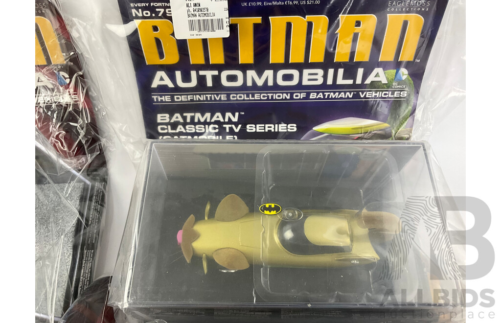 Batman Automobilia Cars and Booklets in Sealed Bags, Numbers 75, 76, 77, 78 ,79