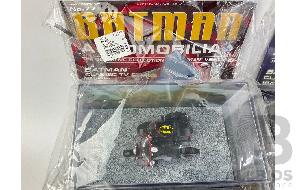 Batman Automobilia Cars and Booklets in Sealed Bags, Numbers 75, 76, 77, 78 ,79