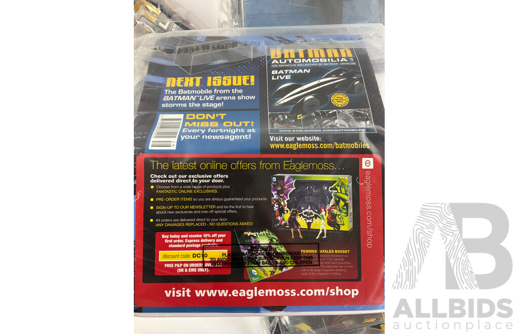 Batman Automobilia Cars and Booklets in Sealed Bags, Numbers 75, 76, 77, 78 ,79