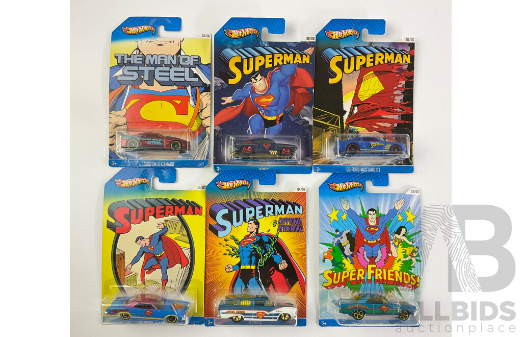 Six Boxed Diecast Hot Wheels Superman/Super Friends/Man of Steel Vehicles