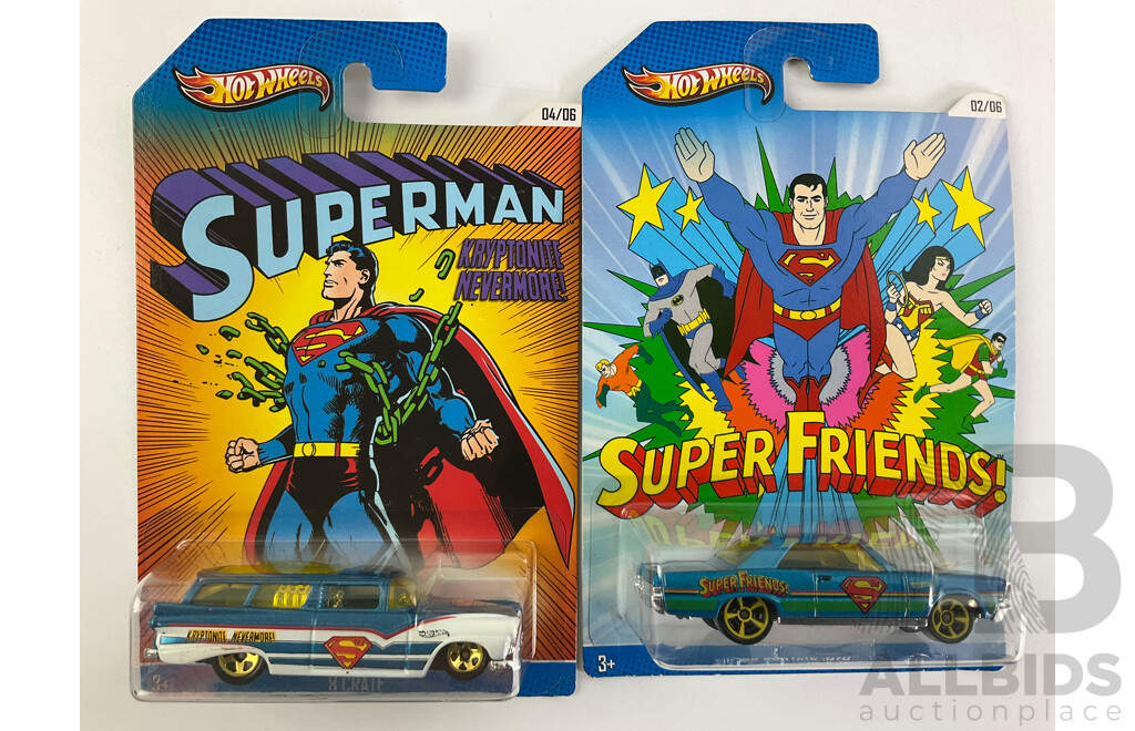 Six Boxed Diecast Hot Wheels Superman/Super Friends/Man of Steel Vehicles