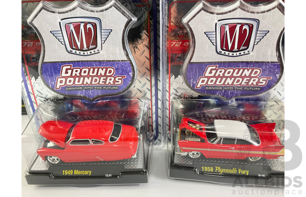 Castline Diecast M2 Machines Ground Pounders Including 1956 Ford F-100, 1970 Buick GSX, 1957 Chevrolet Nomad - 1:64 Scale