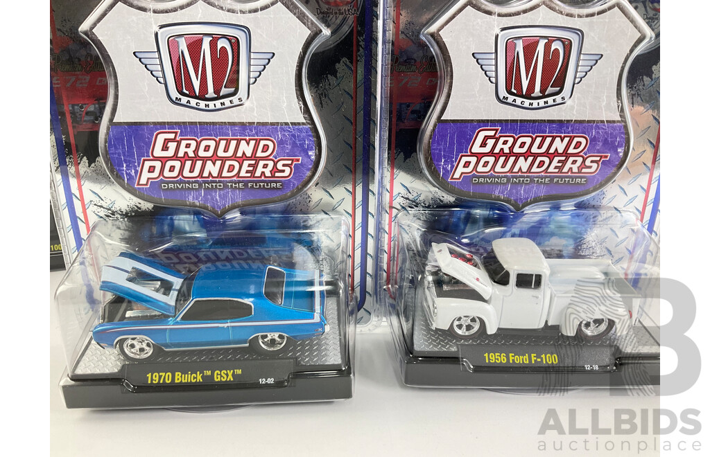 Castline Diecast M2 Machines Ground Pounders Including 1956 Ford F-100, 1970 Buick GSX, 1957 Chevrolet Nomad - 1:64 Scale