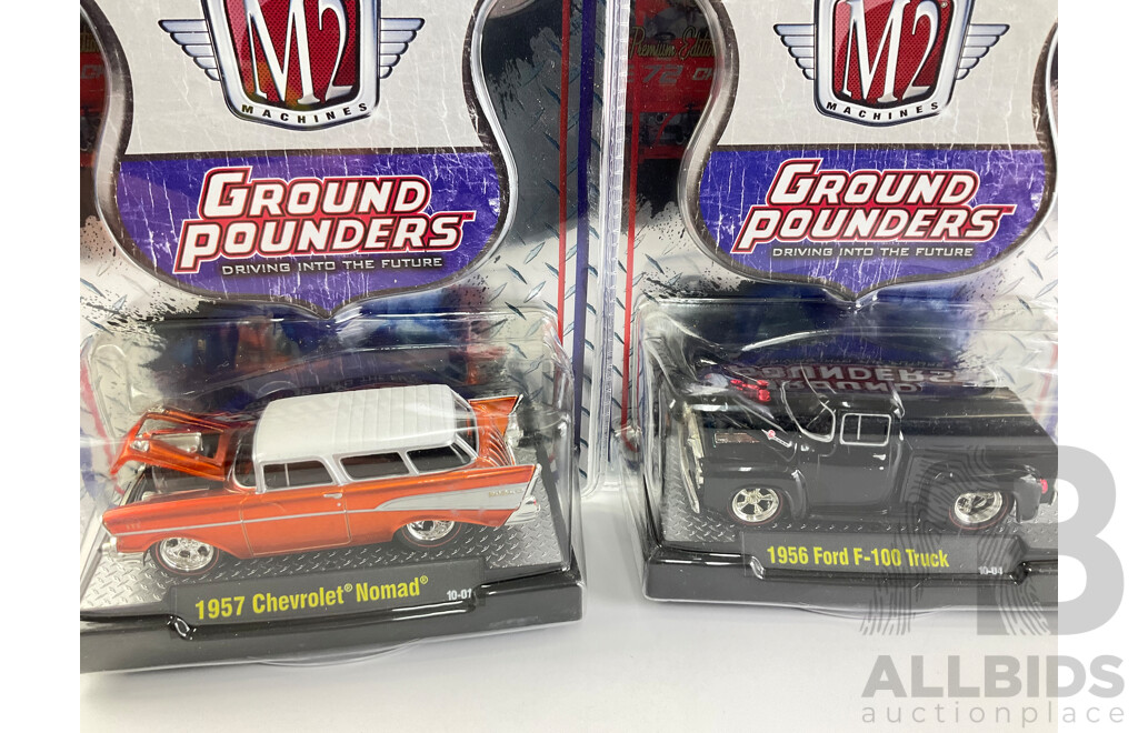 Castline Diecast M2 Machines Ground Pounders Including 1956 Ford F-100, 1970 Buick GSX, 1957 Chevrolet Nomad - 1:64 Scale