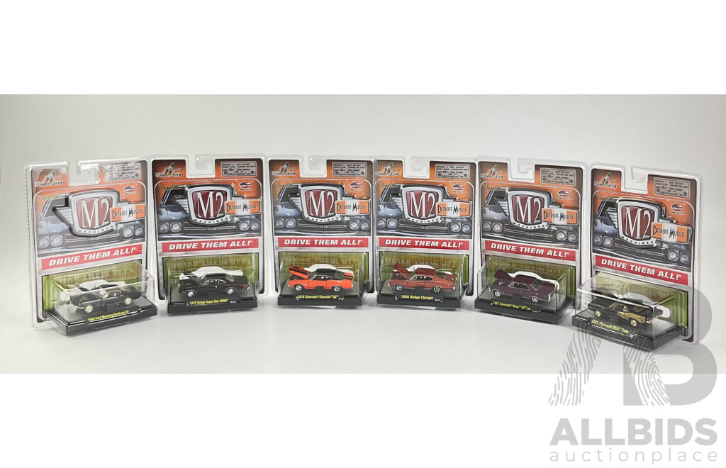 Castline Diecast M2 Machines Detroit Muscle Including 1970 Dodge Super Bee Hemi, 1970 Chevrolet Chevelle SS, 1966 Ford Mustang Fastback GT - 1:64 Scale