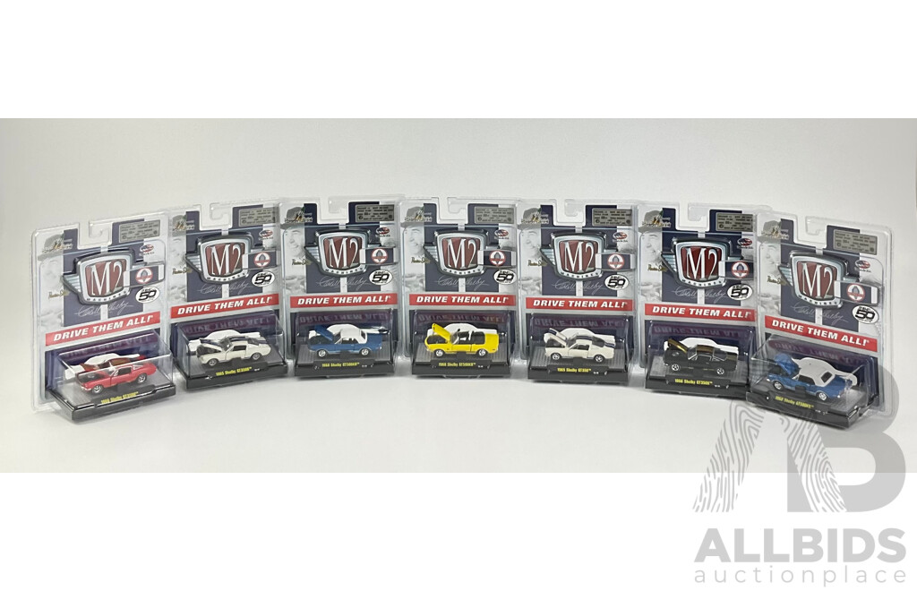 Castline Diecast M2 Machines Shelby Fifty Years Including 1965 Shelby GT350, 1968 Shelby GT50KR, 1966 Shelby GT350H  - 1:64 Scale