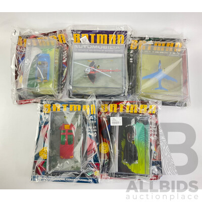 Batman Automobilia Cars and Booklets in Sealed Bags, Numbers 45, 46, 47, 48, 49