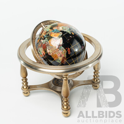 World Globe on Stand with Compass Inlayed with Semi Precious Stones