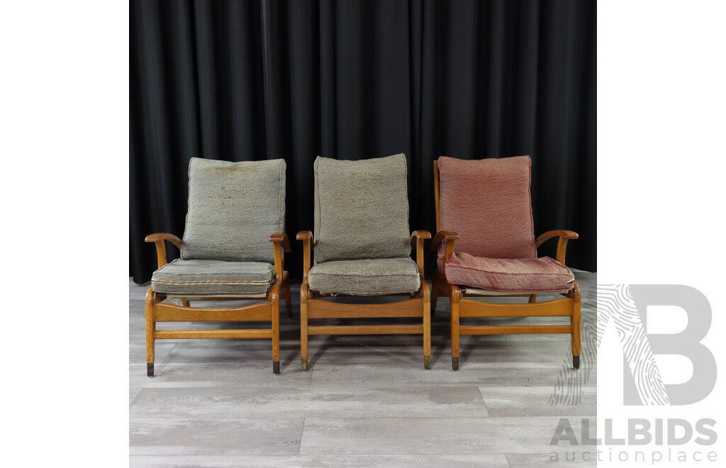 Set of Three Mid Century Timber Framed Armchairs