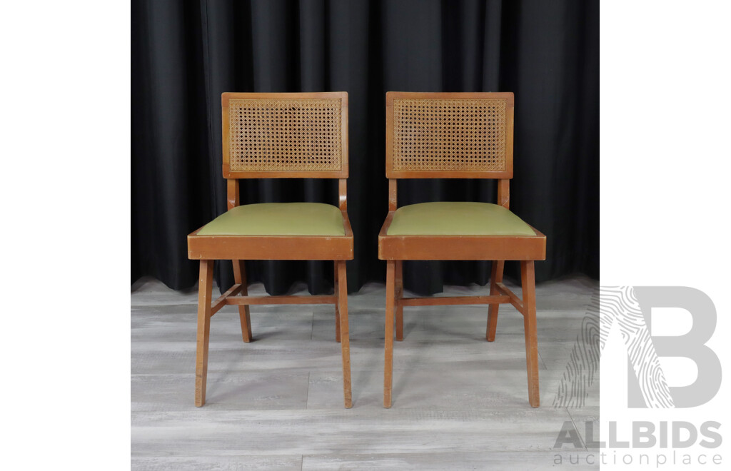 Pair of Vintage Parker Dining Chairs with Rattan Back